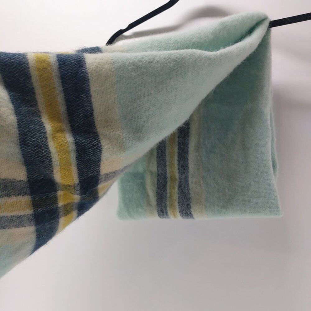 Steve Madden Fuzzy Scarf with Tassels Blue Navy Blue Aqua Yellow - Picture 7 of 10